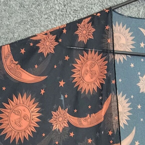 Celestial Kimono Womens One Size Black Brown Sheer Sun Moon Stars Midi Cover Up - Picture 6 of 15